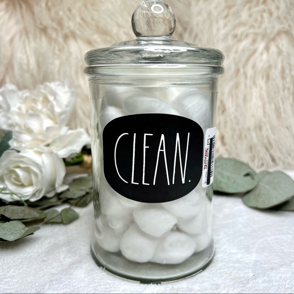 Rae Dunn NEW Glass Container with Lid 60 Cotton Ball CLEAN LL Black Ivory